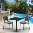 Vierkante Tafel 70x70 cm houteffect met 2 gekleurde stoelen Paris Melon 