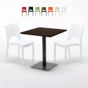 Vierkante Tafel 70x70 cm houteffect met 2 gekleurde stoelen Paris Melon Kortingen