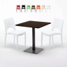 Vierkante Tafel 70x70 cm houteffect met 2 gekleurde stoelen Paris Melon Kortingen