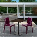 Vierkante tafel 60x60 cm houteffect blad met 2 gekleurde stoelen Ice Kiss 