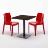 Vierkante tafel 60x60 cm houteffect blad met 2 gekleurde stoelen Ice Kiss 