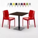 Vierkante tafel 60x60 cm houteffect blad met 2 gekleurde stoelen Ice Kiss Model