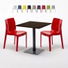 Vierkante tafel 60x60 cm houteffect blad met 2 gekleurde stoelen Ice Kiss Model