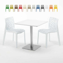 Vierkante salontafel wit 60x60 cm met stalen onderstel en 2 gekleurde stoelen Gruyver Strawberry Aanbod
