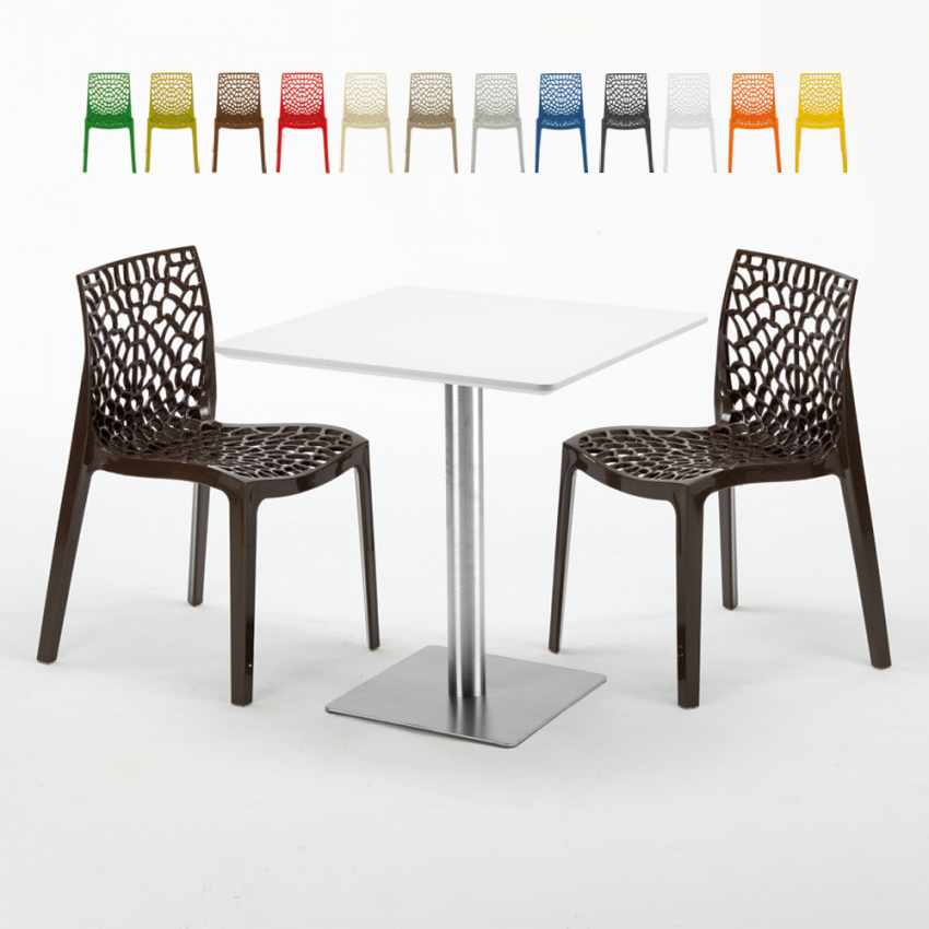 Vierkante salontafel wit 60x60 cm en 2 gekleurde stoelen Gruyver Strawberry Karakteristieken