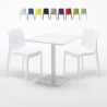 Vierkante salontafel wit 70x70 cm met stalen onderstel en 2 gekleurde stoelen Ice Meringue Aanbieding
