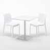 Vierkante salontafel wit 70x70 cm met stalen onderstel en 2 gekleurde stoelen Ice Meringue Afmetingen