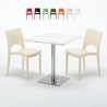 Vierkante salontafel wit 60x60 cm met stalen onderstel en 2 gekleurde stoelen Paris Strawberry Verkoop