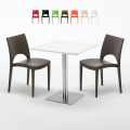 Vierkante salontafel wit 60x60 cm met stalen onderstel en 2 gekleurde stoelen Paris Strawberry Aanbieding