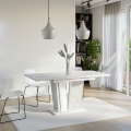 Uitschuifbare witte keukentafel met marmeren effect 120-160x80 cm Doha 2 Aanbieding