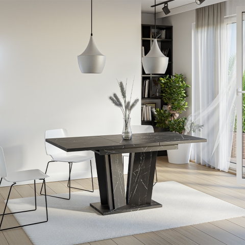 Uitschuifbare eettafel 120-160x80 cm zwarte marmerlook Doha 2 Aanbieding