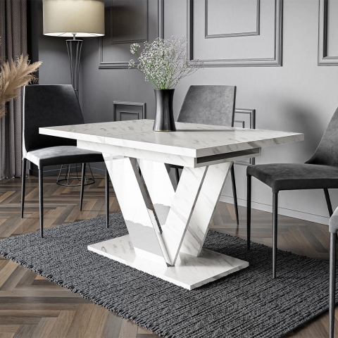 Uitschuifbare tafel 120-160x80 cm wit marmereffect Dubai Aanbieding