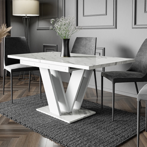 Moderne witte uitschuifbare tafel 120-160x80cm marmeren effect Masiv Aanbieding