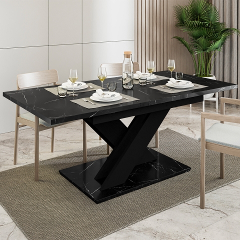 Uitschuifbare eettafel voor 8 personen in zwart marmereffect Bronx Aanbieding