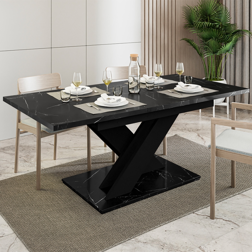 Uitschuifbare eettafel voor 8 personen in zwart marmereffect Bronx Aanbieding Uitschuifbare eettafel voor 8 personen in zwart marmereffect Bronx Aanbieding