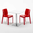 Vierkante salontafel wit 60x60 cm en 2 gekleurde stoelen Ice Strawberry 
