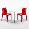 Vierkante salontafel wit 60x60 cm en 2 gekleurde stoelen Ice Strawberry 