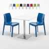 Vierkante salontafel wit 60x60 cm met stalen onderstel en 2 gekleurde stoelen Ice Strawberry Aanbieding