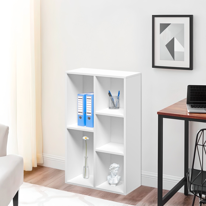 Witte boekenkast met 5 moderne kubusvormige vakken 50x25x80 cm Ika 3 Aanbieding Witte boekenkast met 5 moderne kubusvormige vakken 50x25x80 cm Ika 3 Aanbieding