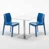 Vierkante salontafel wit 60x60 cm met stalen onderstel en 2 gekleurde stoelen Ice Strawberry Karakteristieken