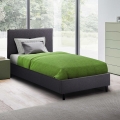 Eenpersoons bed Lausanne Twin van stof met hoofdbord 80x190cm Aanbieding