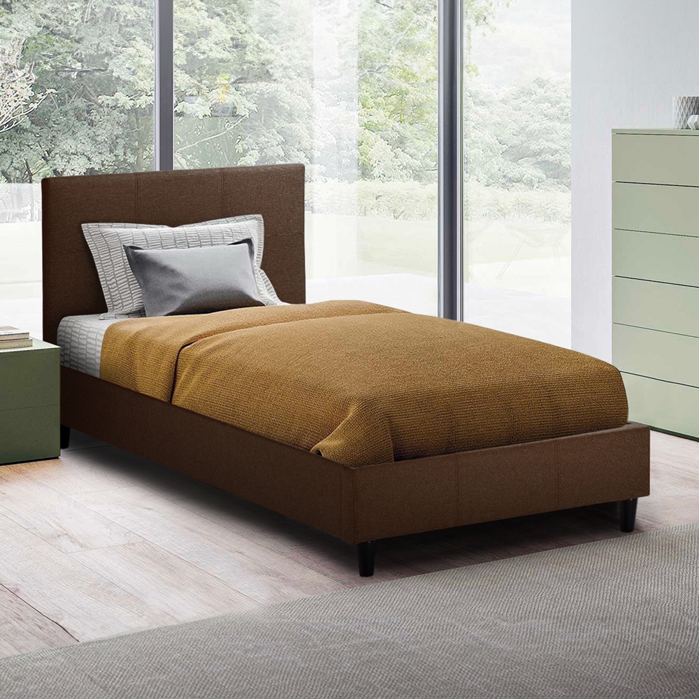 Eenpersoons bed Lausanne Twin van stof met hoofdbord 80x190cm Kosten Eenpersoons bed Lausanne Twin van stof met hoofdbord 80x190cm Kosten