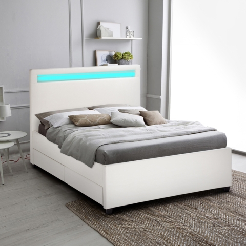 Twijfelaar bed Geneva met ledverlichting en lades 120x190cm Aanbieding