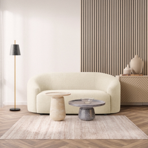 Design 2-zits gebogen bouclé bank in witte teddystof 168x90x75 cm Connie Aanbieding