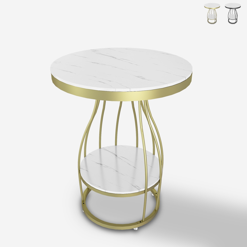Ronde salontafel zwart met gouden metaal en marmer 45x63 cm Neep L Aanbieding Ronde salontafel zwart met gouden metaal en marmer 45x63 cm Neep L Aanbieding