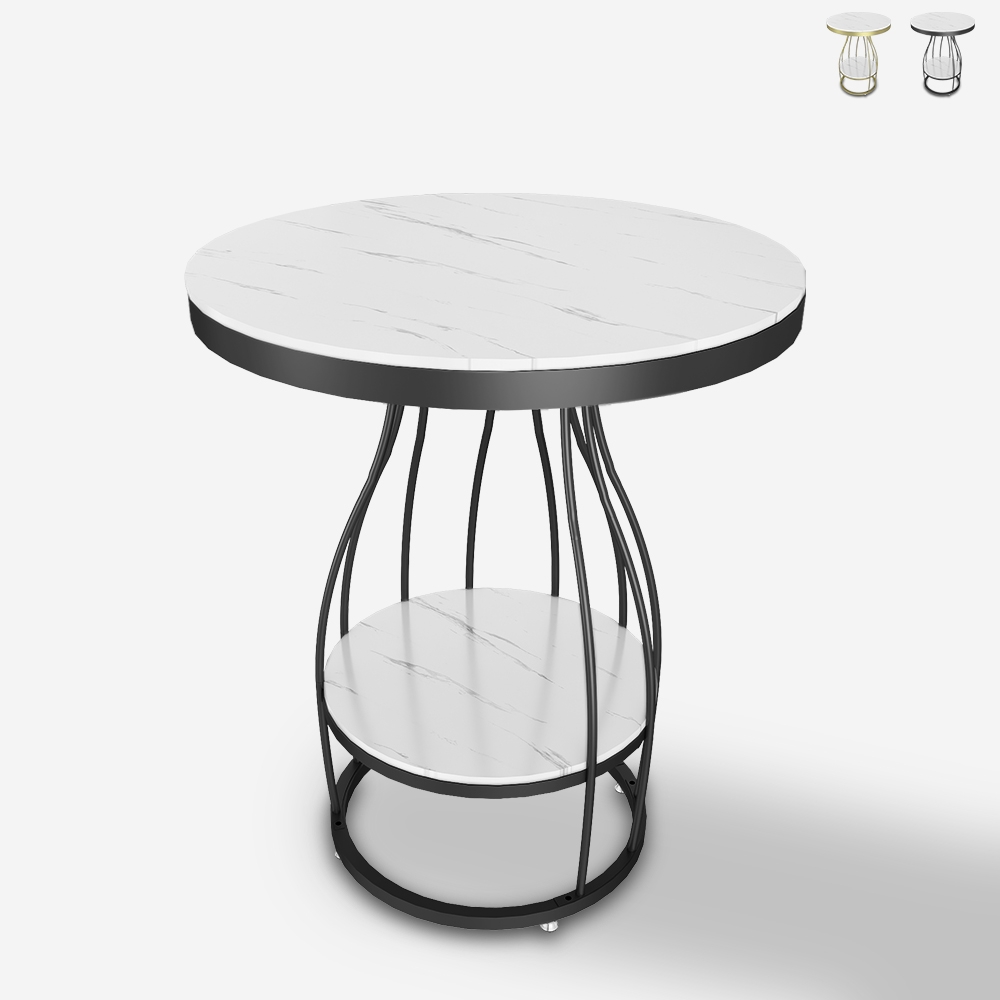 Rond salontafeltje van goud of zwart metaal en marmer 50x63 cm Neep XL Aanbieding Rond salontafeltje van goud of zwart metaal en marmer 50x63 cm Neep XL Aanbieding
