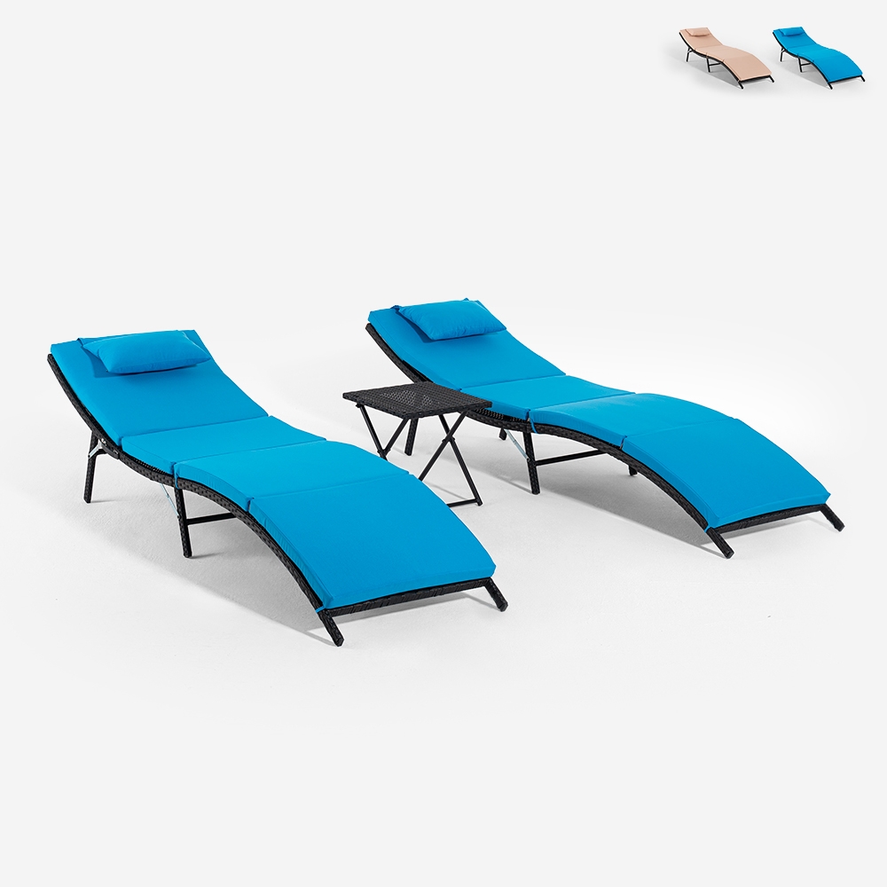 Set van 2 rotan ligbedden met klaptafel Lanzarote Aanbieding Set van 2 rotan ligbedden met klaptafel Lanzarote Aanbieding
