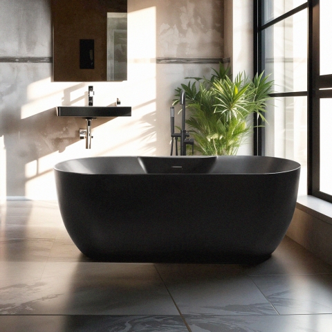 Ovaal vrijstaand matzwart bad 170x75 cm Heraklia Dark Aanbieding