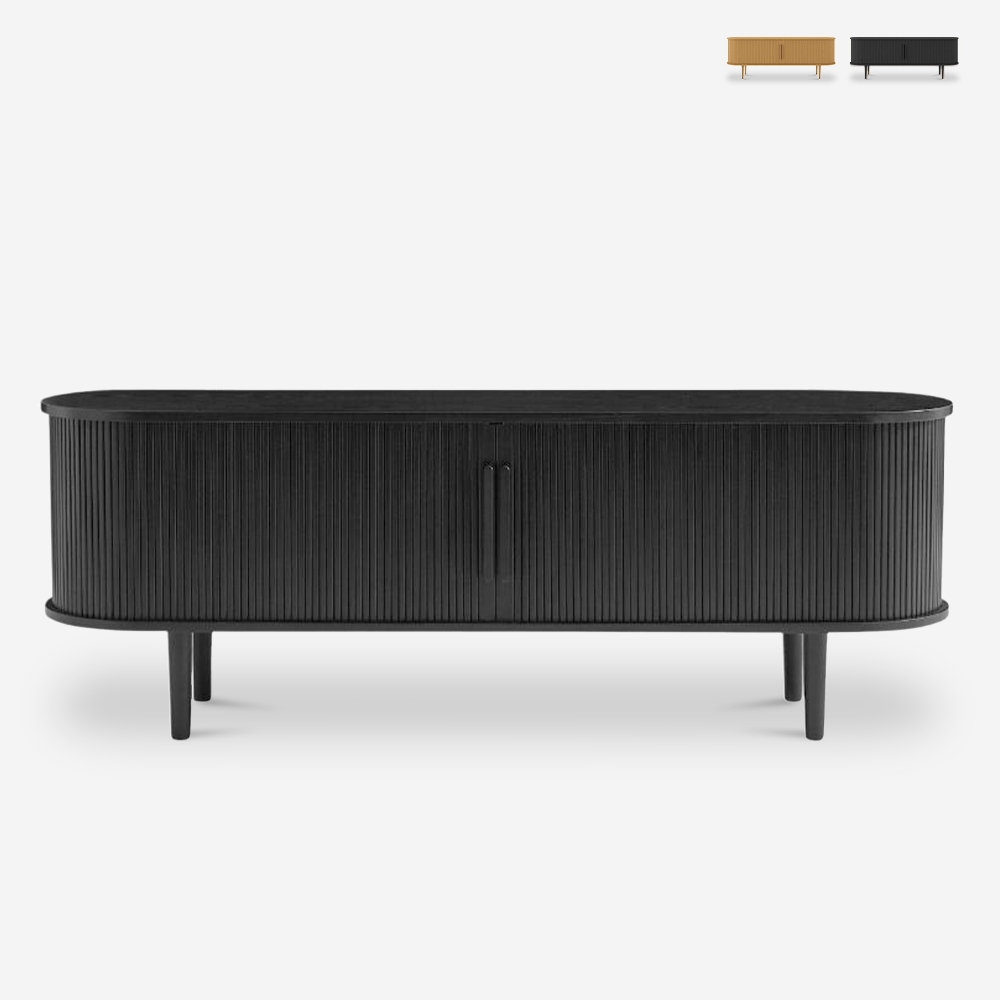 Vintage houten tv-meubel met geribbelde schuifdeuren Fersit Aanbieding Vintage houten tv-meubel met geribbelde schuifdeuren Fersit Aanbieding