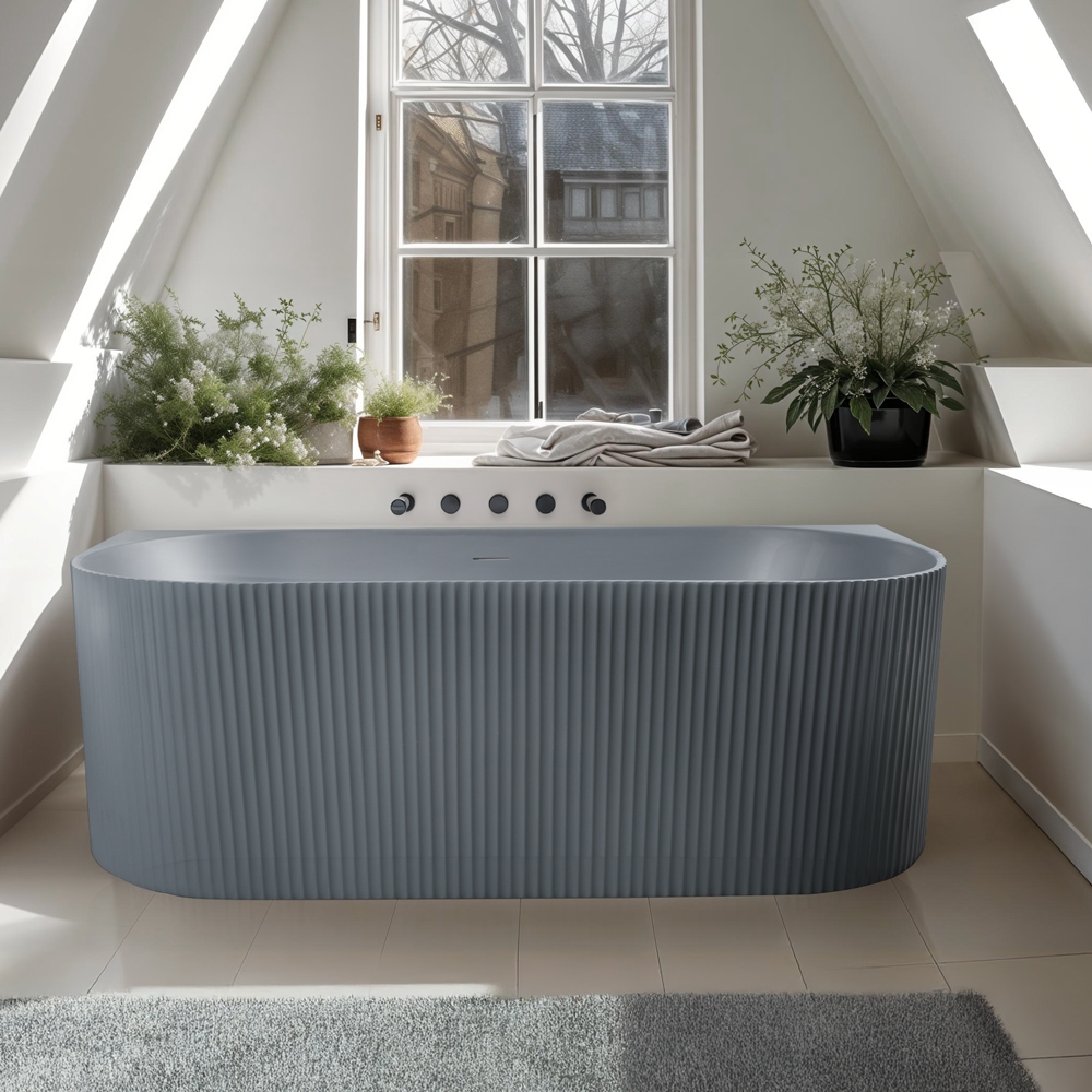 Modern gegroefd matgrijs inbouw ligbad 170x80 cm Delo Moon Aanbieding