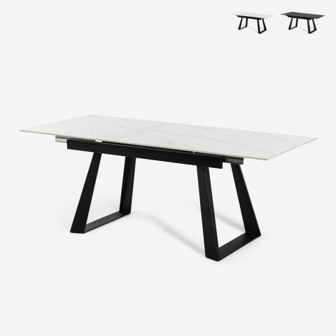 Moderne uitschuifbare eettafel 160-200x90 cm met marmereffect Caracas Aanbieding