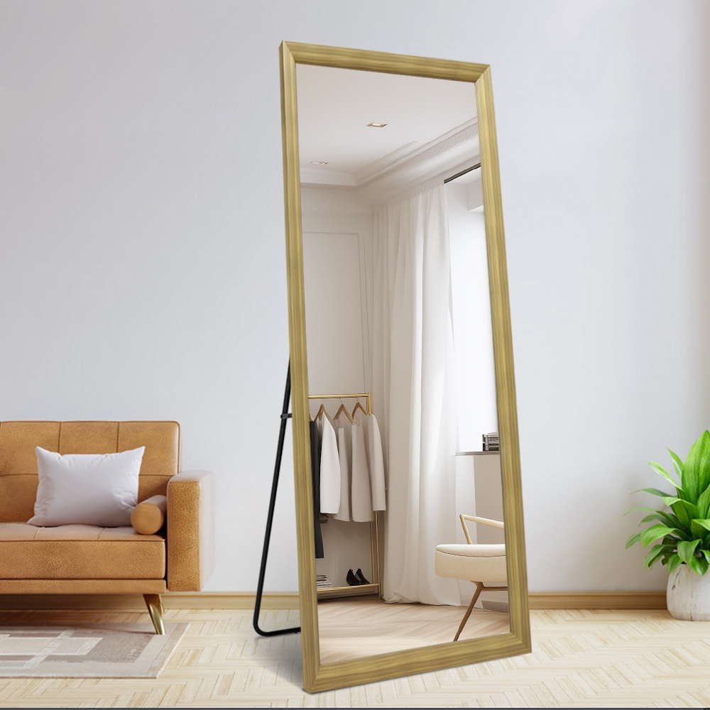 Verticale houteffect wandspiegel 180x80 cm met standaard Kommi Aanbieding
