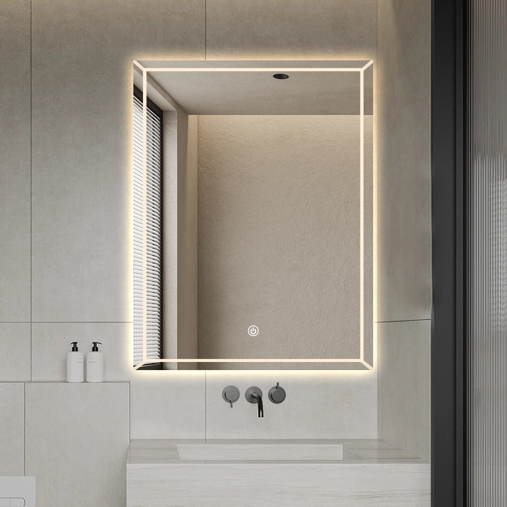 Verlichte badkamerspiegel 60x80 cm met anti-condens functie Vindur L Aanbieding Verlichte badkamerspiegel 60x80 cm met anti-condens functie Vindur L Aanbieding