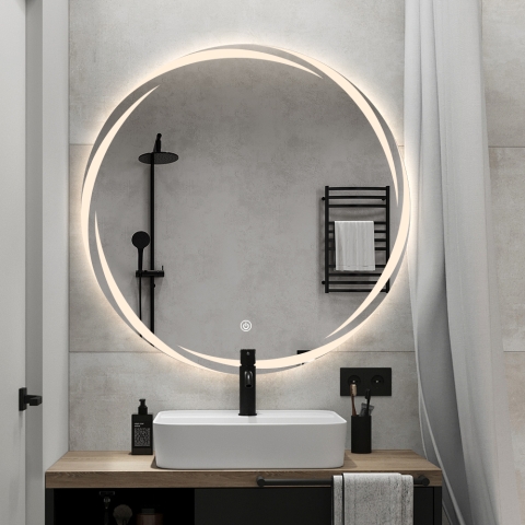 Ronde anti-condens badkamerspiegel met achtergrondverlichting 60 cm Veski L Aanbieding