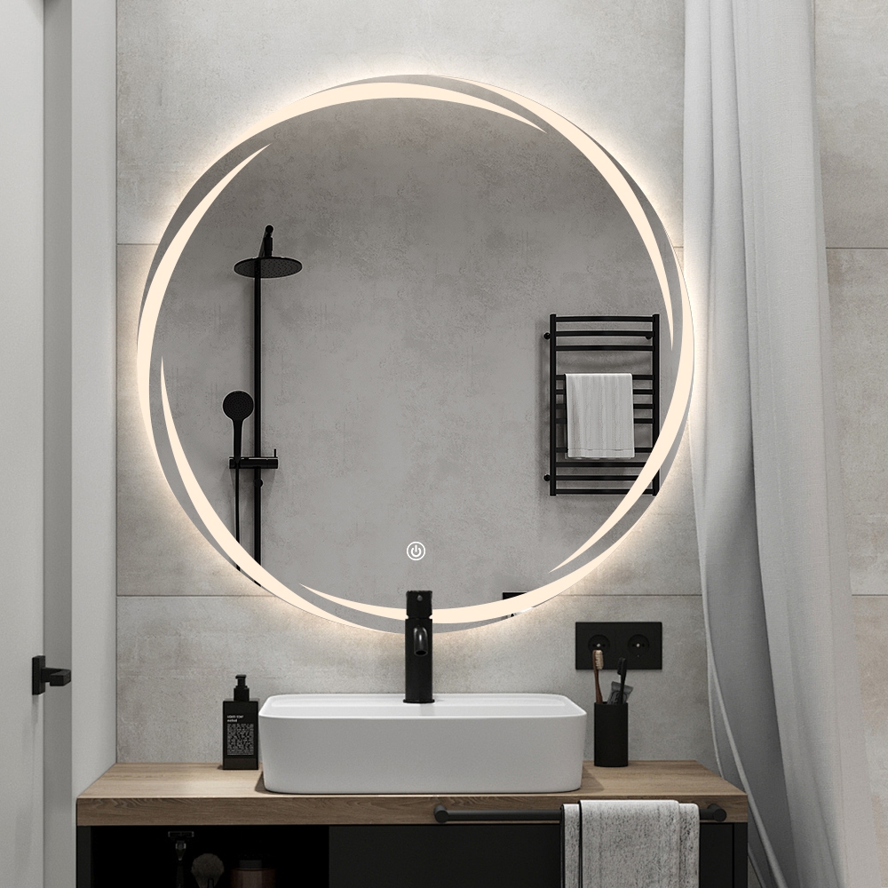 Ronde anti-condens badkamerspiegel met achtergrondverlichting 60 cm Veski L Aanbieding