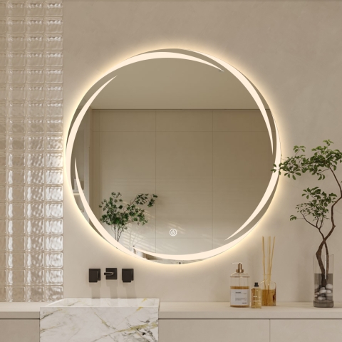 Ronde anti-condens badkamerspiegel 70 cm met achtergrondverlichting Veski XL Aanbieding
