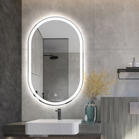 Ovale badkamerspiegel met anti-condens functie en LED-verlichting Refur L Aanbieding