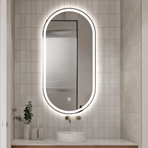 Ovale anti-condens design badkamerspiegel met verlichting Refur XL Aanbieding