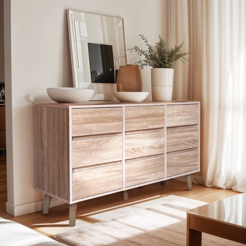 Ladekast dressoir van hout met 9 laden 120x40x72 cm Vudan Aanbieding