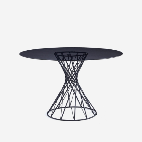Moderne ronde design tafel 120 cm in zwart met grijs glazen blad Naji Aanbieding