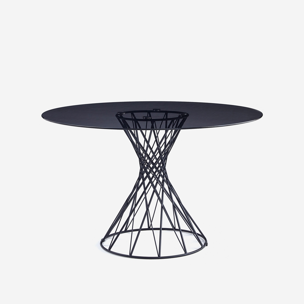 Moderne ronde design tafel 120 cm in zwart met grijs glazen blad Naji Aanbieding