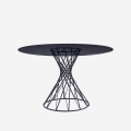 Moderne ronde design tafel 120 cm in zwart met grijs glazen blad Naji Aanbieding