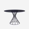 Moderne ronde design tafel 120 cm in zwart met grijs glazen blad Naji Aanbieding