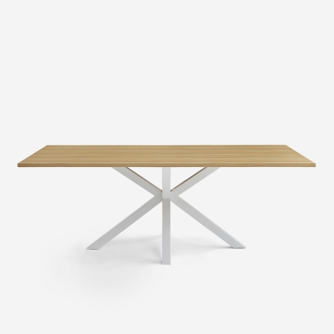 Eettafel van hout 200x100 cm met gekruiste witte poten Moyo Aanbieding