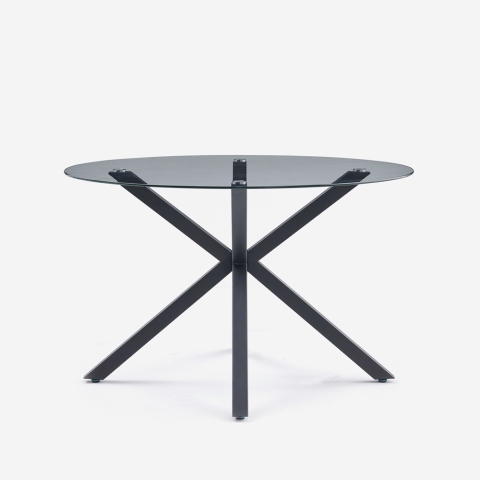 Moderne ronde glazen tafel van 120 cm met zwarte gekruiste poten Lotos Aanbieding