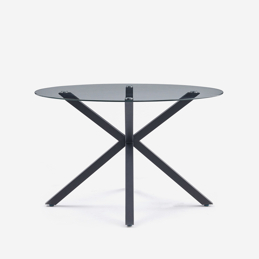 Moderne ronde glazen tafel van 120 cm met zwarte gekruiste poten Lotos Aanbieding